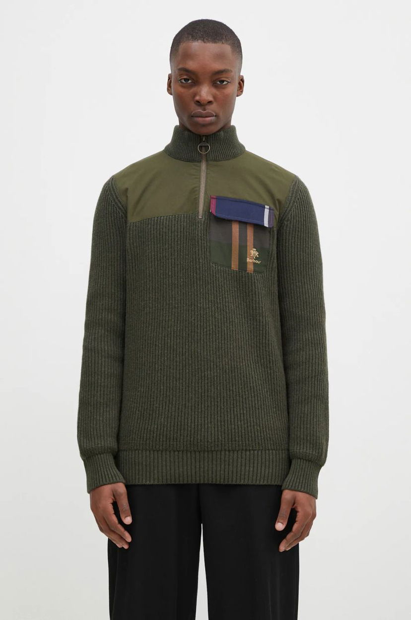 Pleteni pulover Baracuta Miller Half Zip Knit Sweater Zelena | BRMAG0192