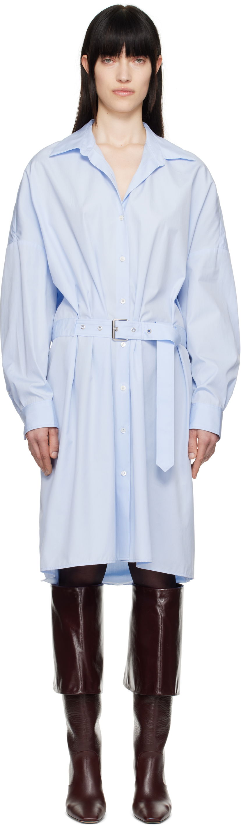 Obleke Dries Van Noten Dries Van Noten Belted Shirt Midi Dress Modra | 251-011002-1466