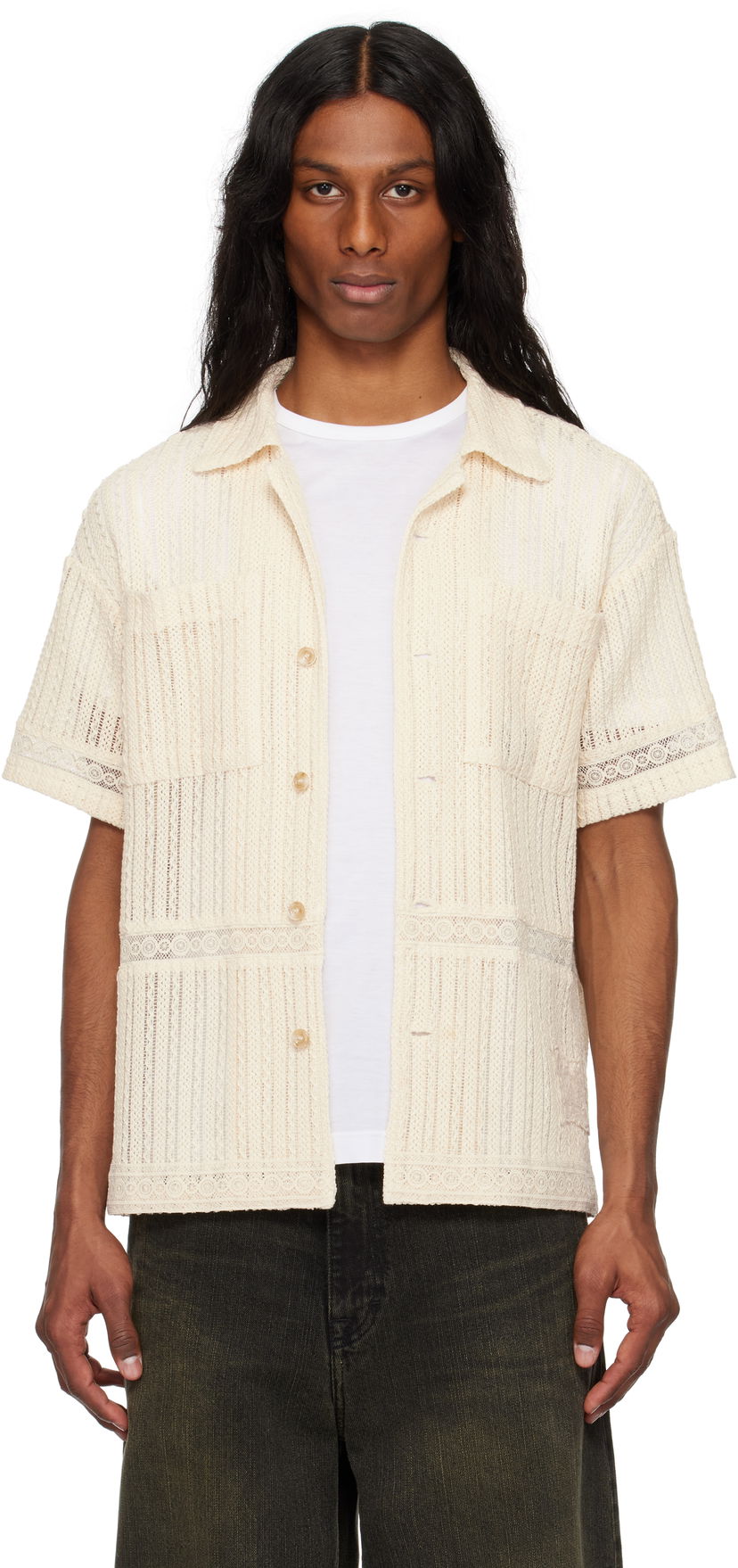 Srajce Andersson Bell Andersson Bell Jacquard Stripe Short Sleeve Shirt Bež | atb1279m