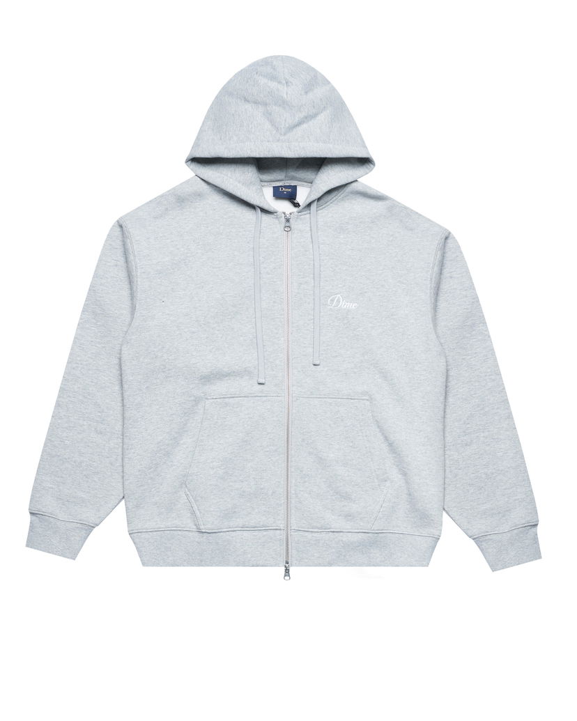 Pulover Dime Cursive Logo Zip Hoodie Siva | DIMEHO2453GRY
