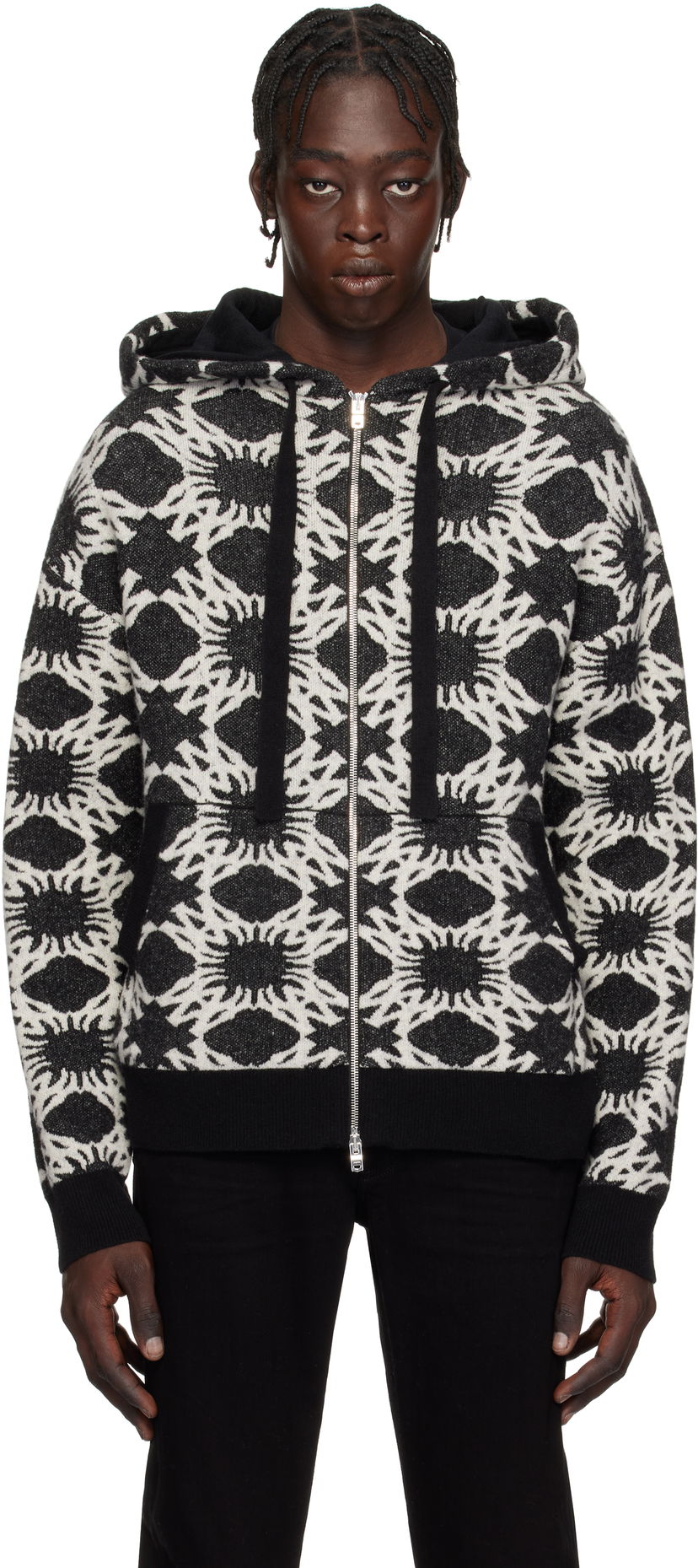 Pulover AMIRI Geometric-Print Knit Zip-Up Hoodie Črna | AMKNHD1011
