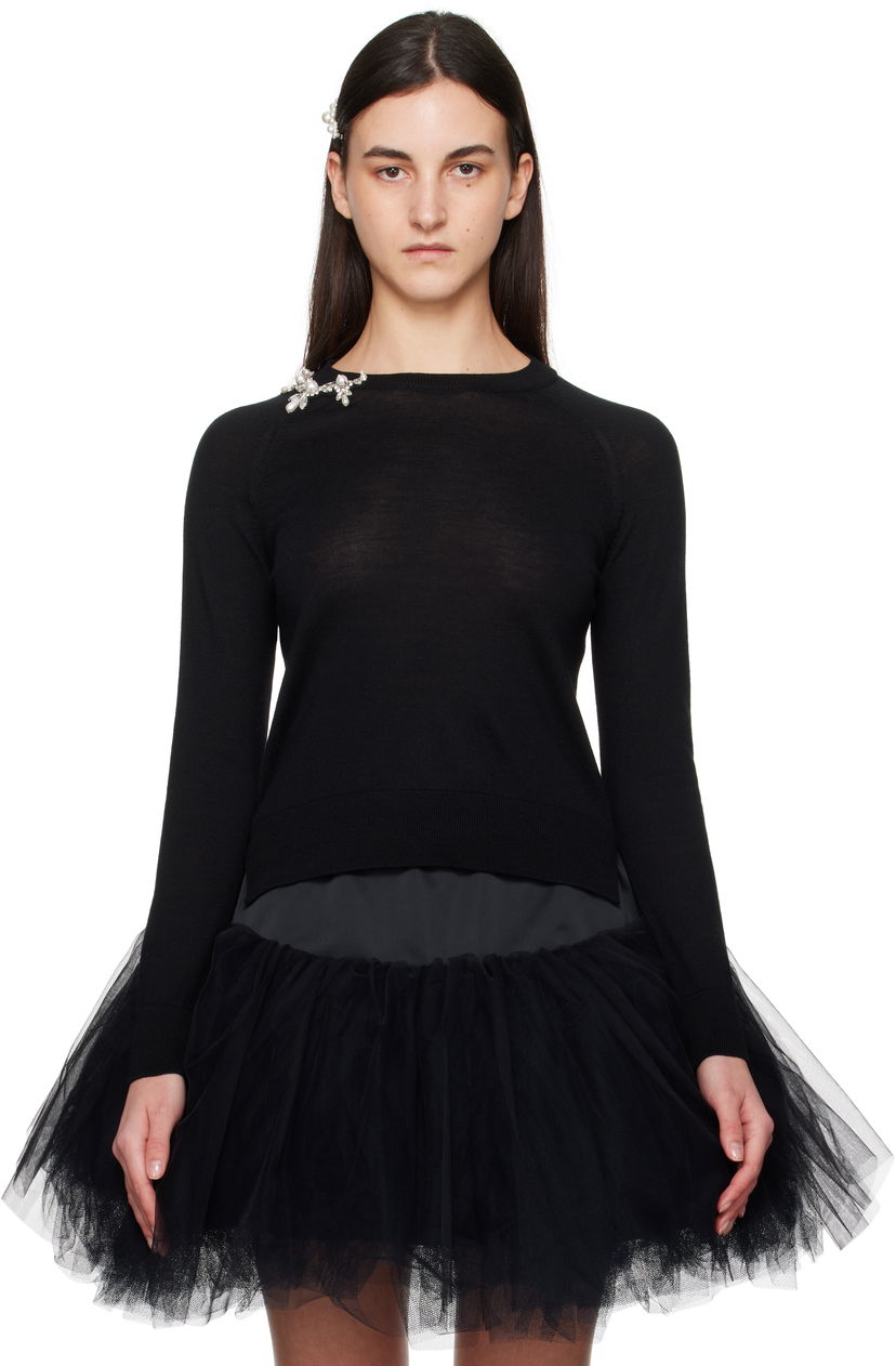 Pleteni pulover Simone Rocha Simone Rocha Classic Wool Pullover Črna | KMK22B 0647
