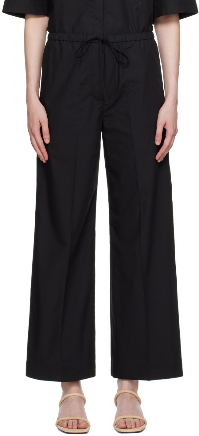 Hlače TOTEME TOTEME Drawstring Wide Leg Trousers Črna | 243-WRB1709-FB0217