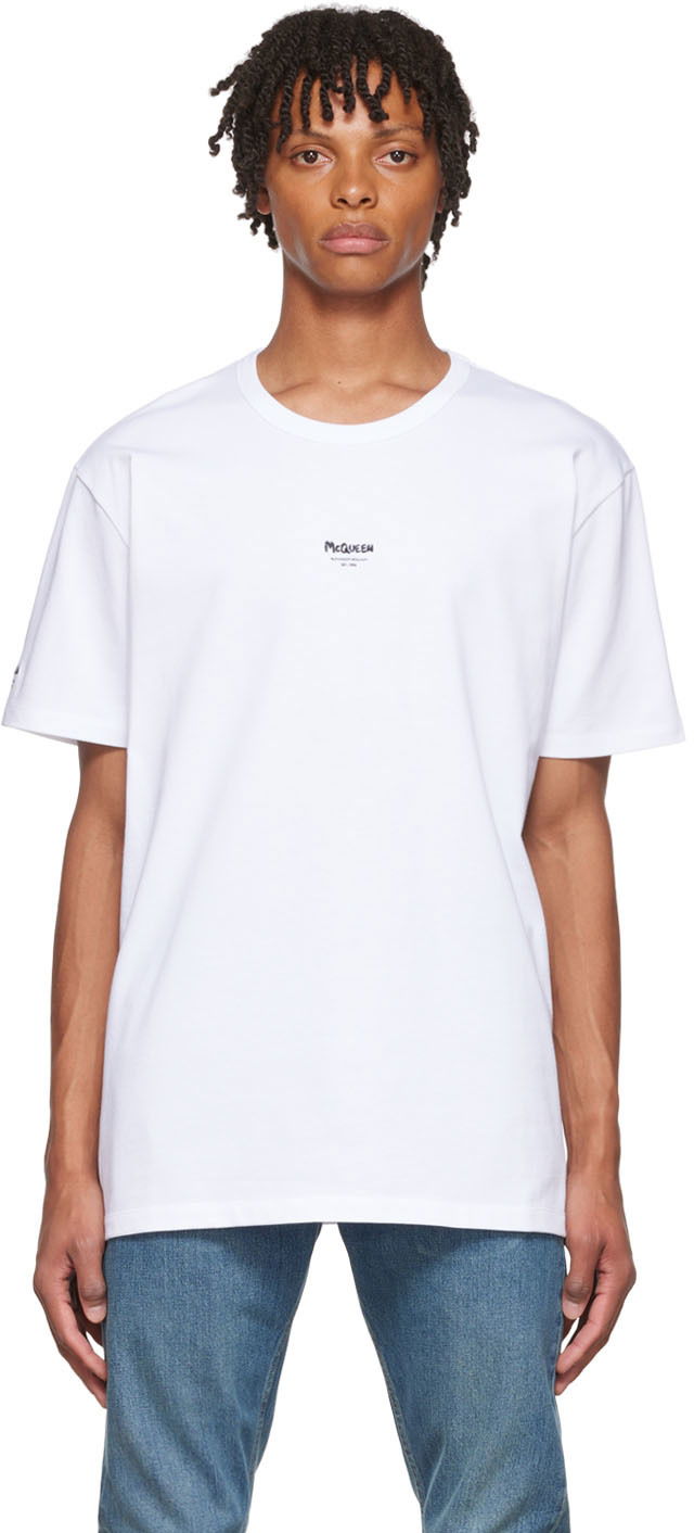 Majica Alexander McQueen Alexander McQueen Graffiti T-Shirt Bela | 704989QTX91