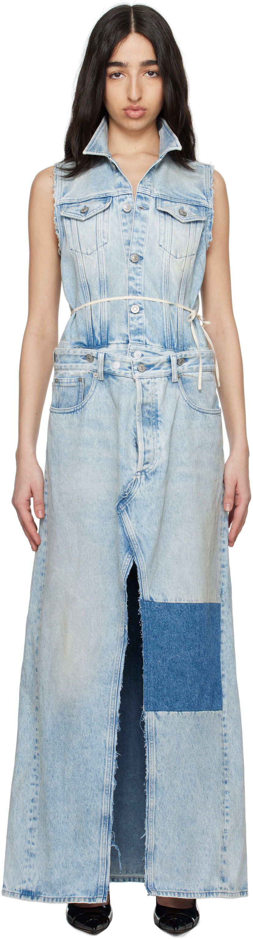 Obleke Maison Margiela MM6 Maison Margiela Paneled Denim Maxi Dress Modra | S62DG0046 M30018