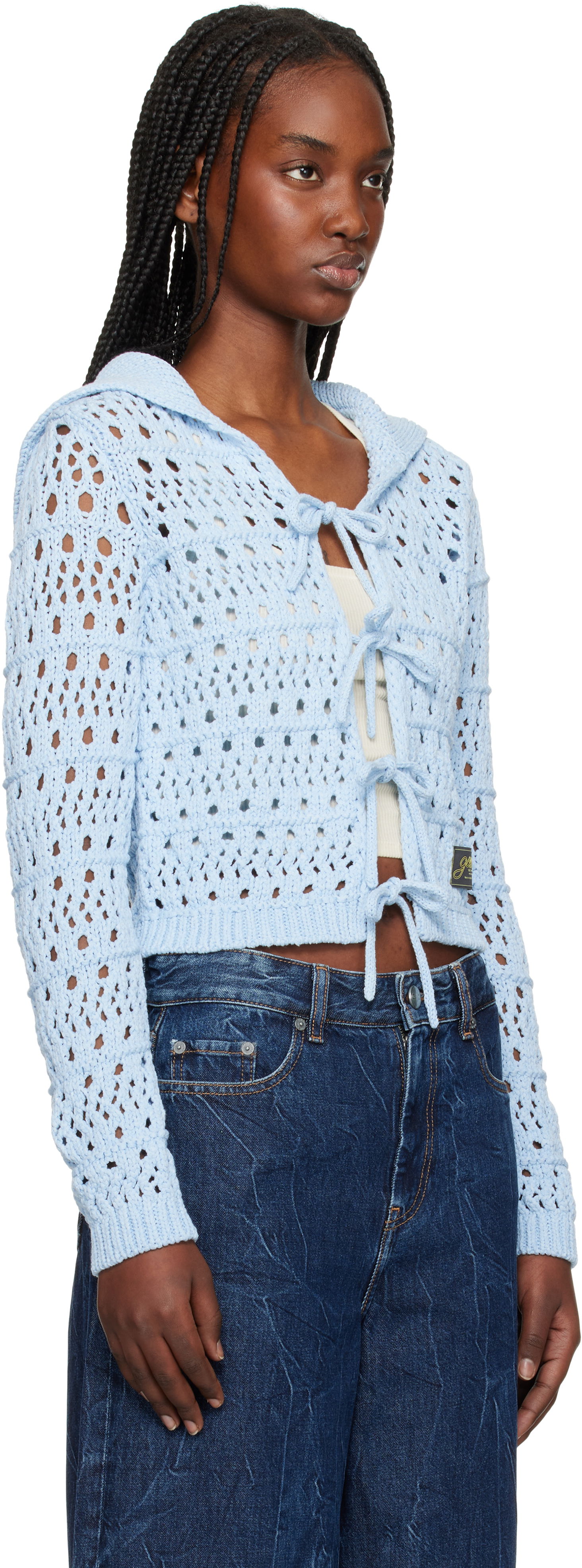 Pleteni pulover GANNI Ganni Tie String Knit Cardigan Modra | K2429, 1