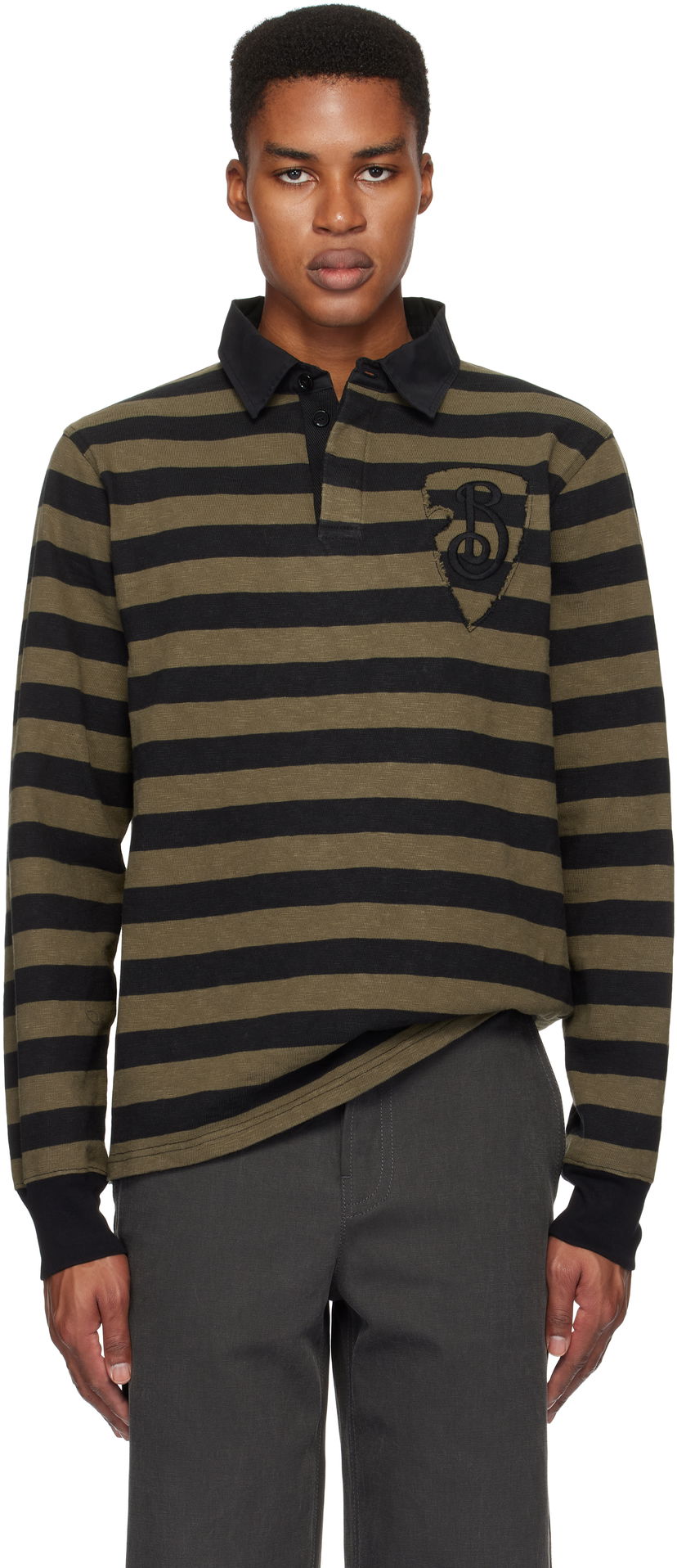 Polo majica Burberry Striped Cotton Long-Sleeve Polo Zelena | 8097596