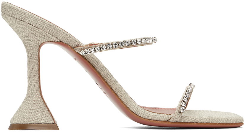 Modni dodatki Amina Muaddi Amina Muaddi Gilda Crystal-Embellished Heeled Sandals Bež | GILDA SLIPPER CL CANVAS