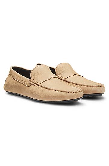 Superge in čevlji BOSS Nubuck Leather Loafers with Driver Sole Bež | 50548116
