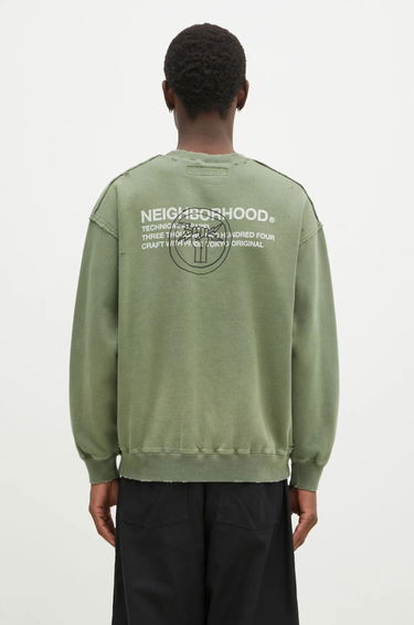 Pulover Neighborhood NEIGHBORHOOD Crewneck Sweatshirt with Distressing and Graphic Print Zelena | 242OKNH.CSM01, 2