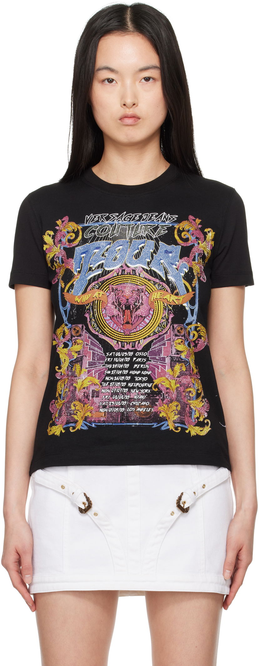 Majica Versace Versace Jeans Couture Crystal Tour Graphic T-Shirt Črna | E78HAHC03_ECJ01C