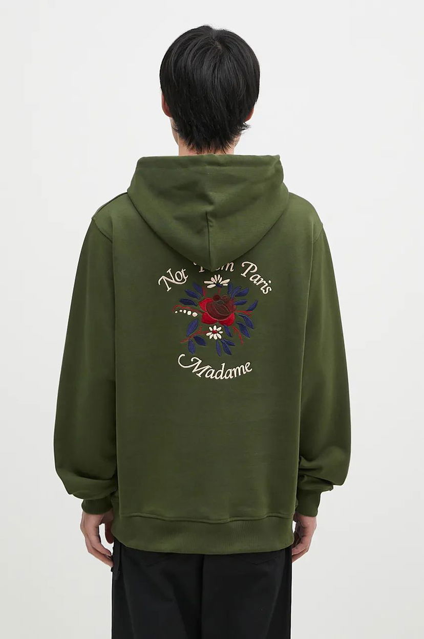 Pulover Drôle de Monsieur Hoodie With Flower Embroidered Applique Zelena | E.HO169.CO127.KK