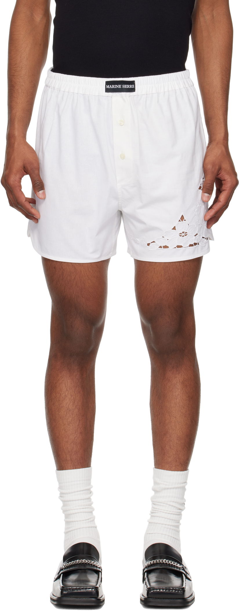 Boksarice Marine Serre Marine Serre Regenerated Linen Shorts Bela | USH002A UWOV0007