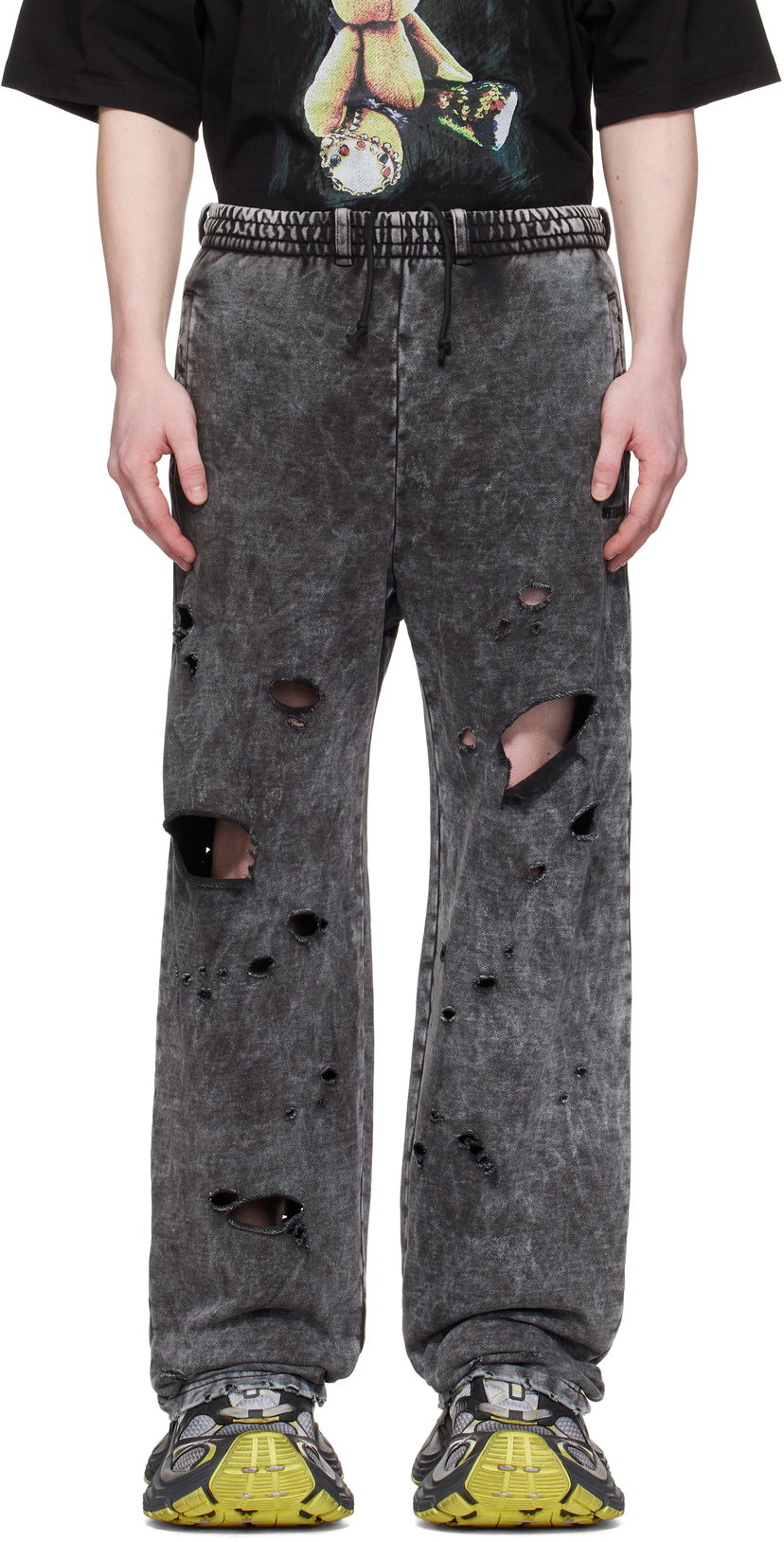 Trenirka We11done We11done Destroyed Jersey Sweatpants Siva | WD-TA0-25-726-U-BK