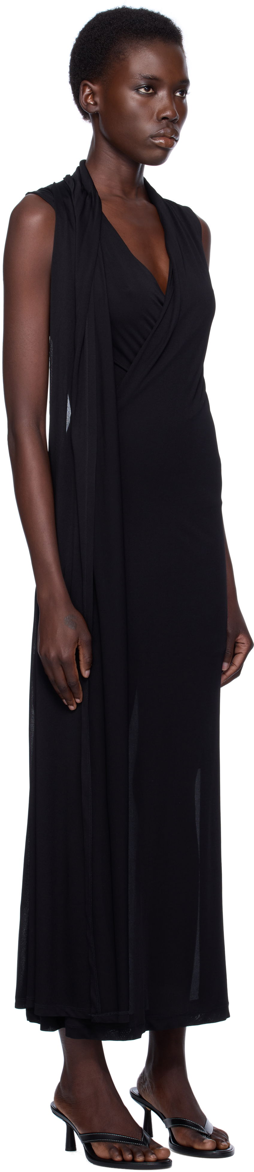 Obleke TOTEME TOTEME Overlapped Scarf Maxi Dress Črna | 253-WRD0235-FB0266, 1