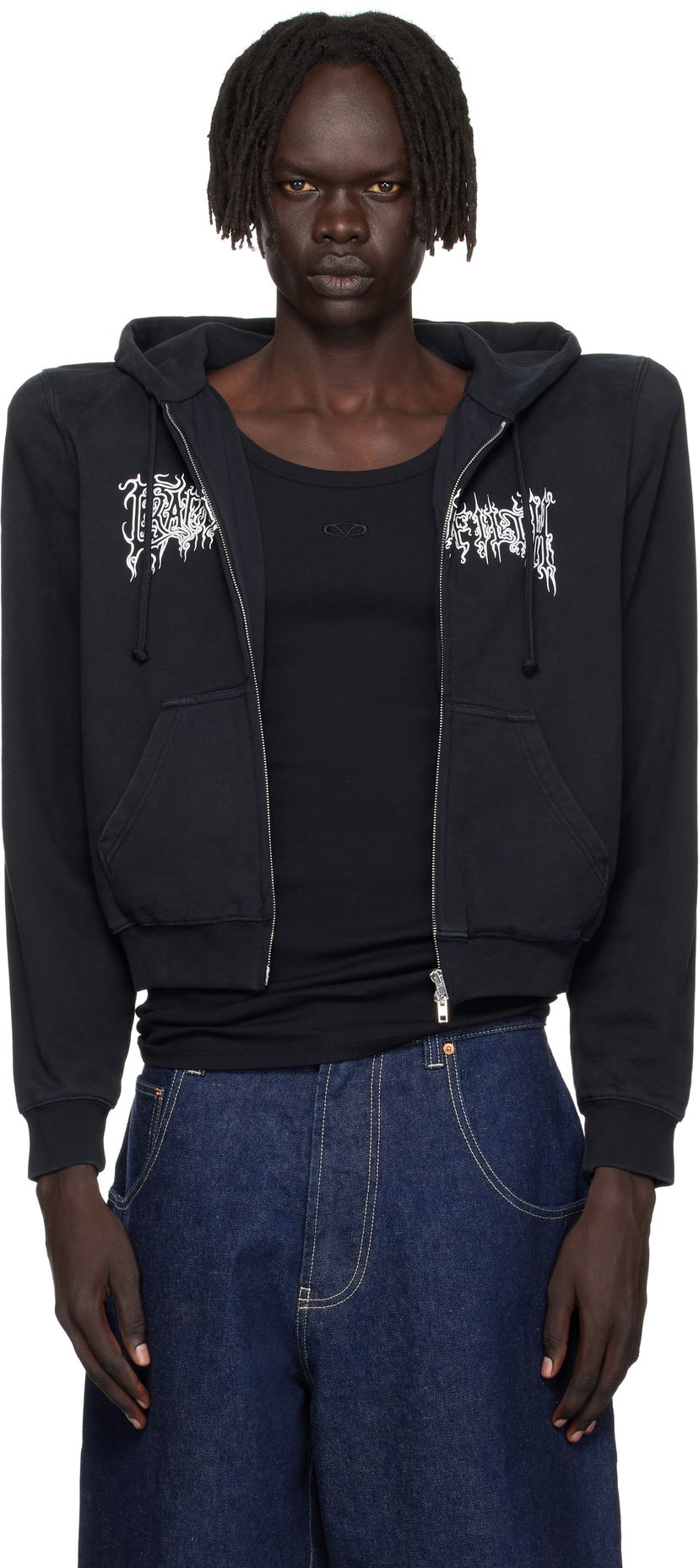 Pulover VETEMENTS Vetements Cradle of Filth Logo Extreme Shoulder Zip-Up Hoodie Črna | UCF76ZU170B