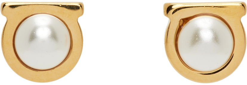 Uhani FERRAGAMO Gancini Pearl Earrings "Gold" Kovinski | 760121 - 696454