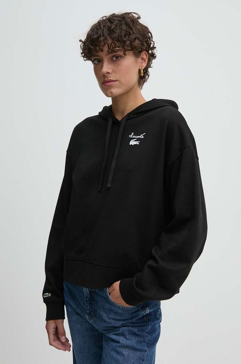 Pulover Lacoste Cropped Hoodie With Logo Print Črna | SF2649