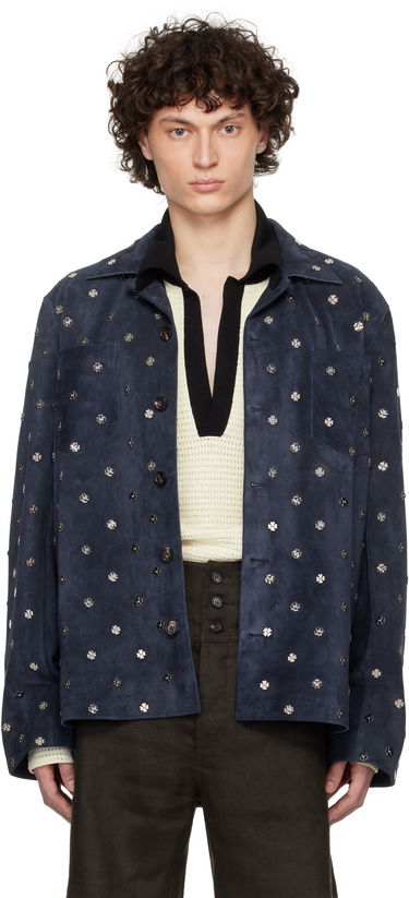 Jakna Bode Bode Clover Suede Work Shirt Modra | MRS25JA034, 0