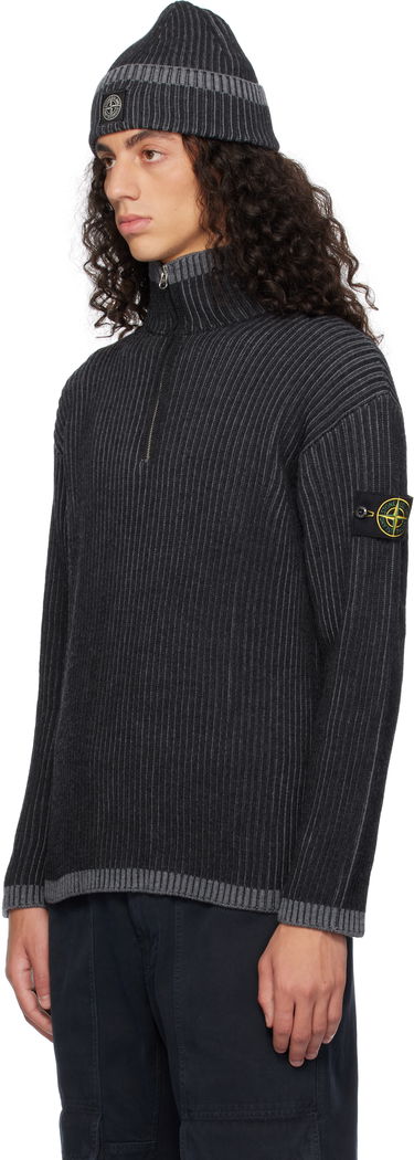 Pleteni pulover Stone Island Stone Island Vanisé Full Rib RWS Wool Quarter-Zip Sweater Črna | 8115516C1, 3