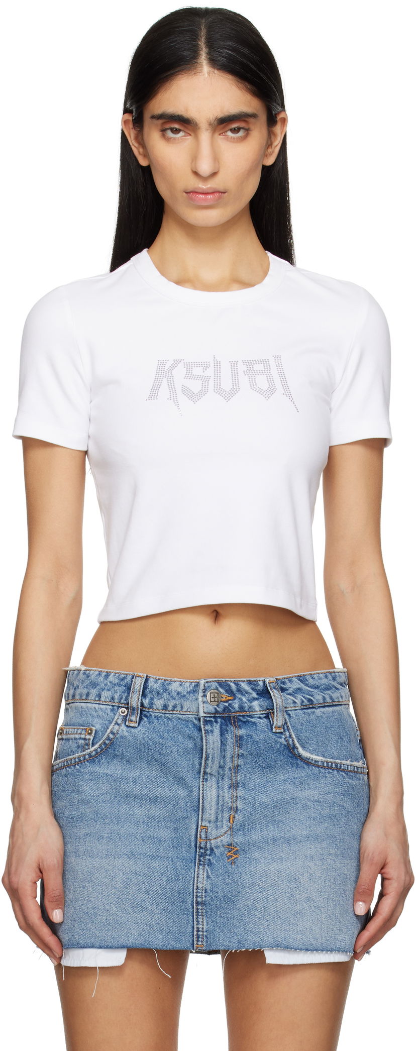 Krop-top Ksubi Ksubi Kingdom Baby Cropped T-Shirt Bela | WSP25TE006