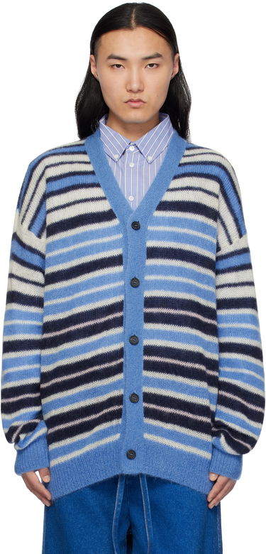 Pleteni pulover Marni Marni Lightweight Fuzzy Wuzzy Stripe Cardigan Modra | CDMG0153Q0 UFU178, 0