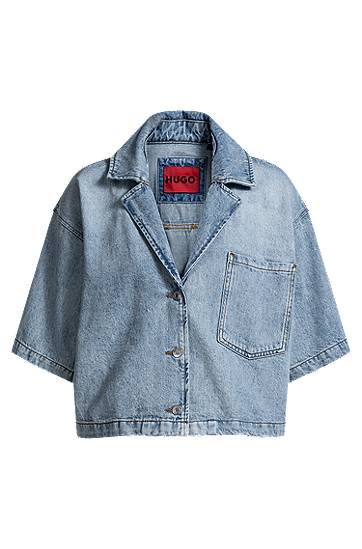 Jakna BOSS HUGO Relaxed-Fit Denim Blouse Modra | 50535366