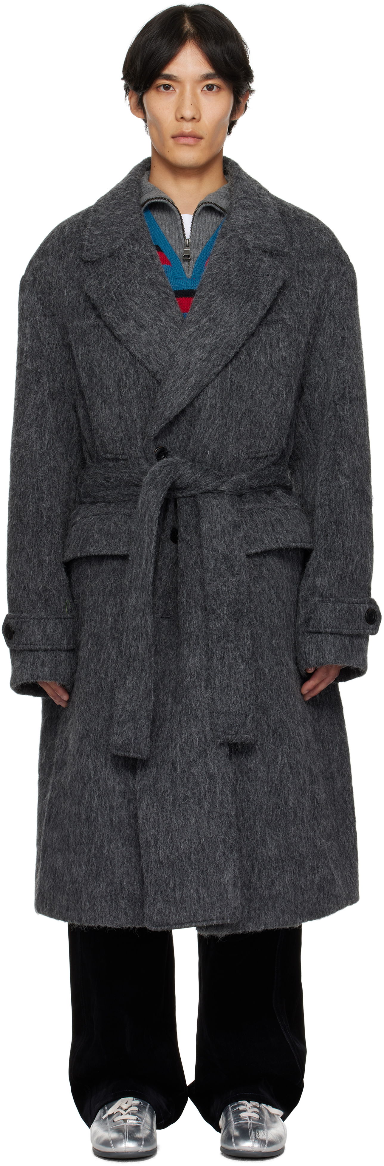 Plašči Andersson Bell Andersson Bell Mattia Shaggy Wool Robe Coat Siva | awa715m, 0