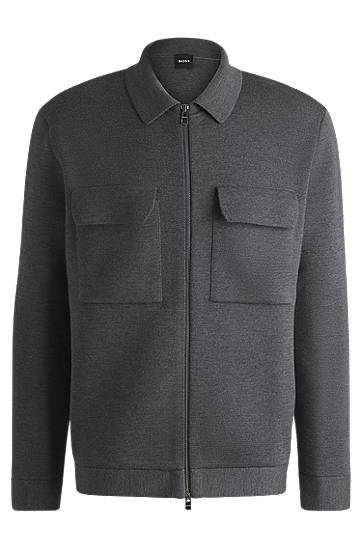 Pleteni pulover BOSS Regular-Fit Virgin Wool Zip-Up Cardigan Siva | 50531165, 0