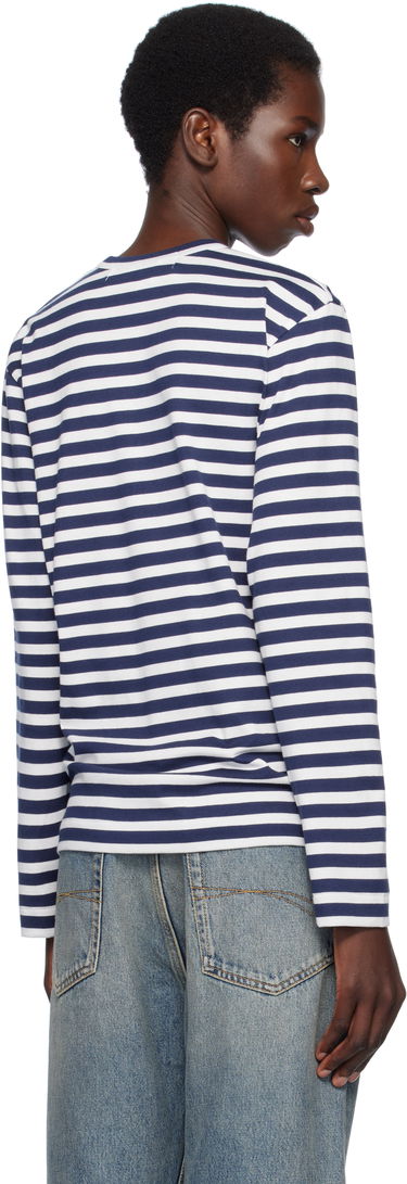 Pleteni pulover Comme des Garçons COMME des GARÇONS PLAY Striped Long Sleeve T-Shirt with Red Heart Emblem Mornarica | AX-T806-051, 2