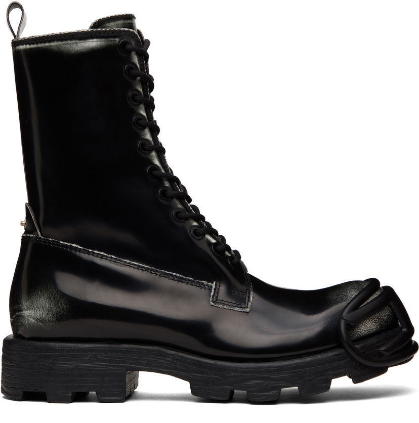 Superge in čevlji Diesel D-Hammer Bt D Lace-Up High-Top Boots with Shiny Finish and Rubber Toe Črna | Y03228-P8435-H1532