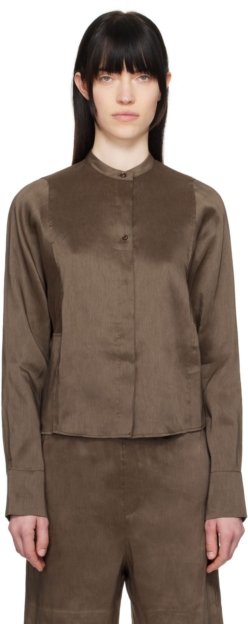 Srajce Loulou de Saison Loulou de Saison Siara Band Collar Blouse Rjava | SIARA