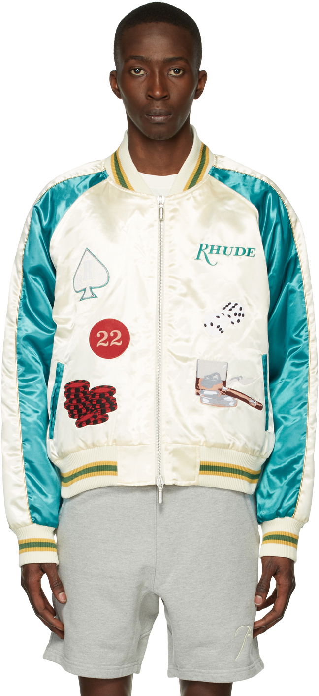 Bomber jakna Rhude Smoking Graphic Print Bomber Jacket Bela | RHSS22JA13188377