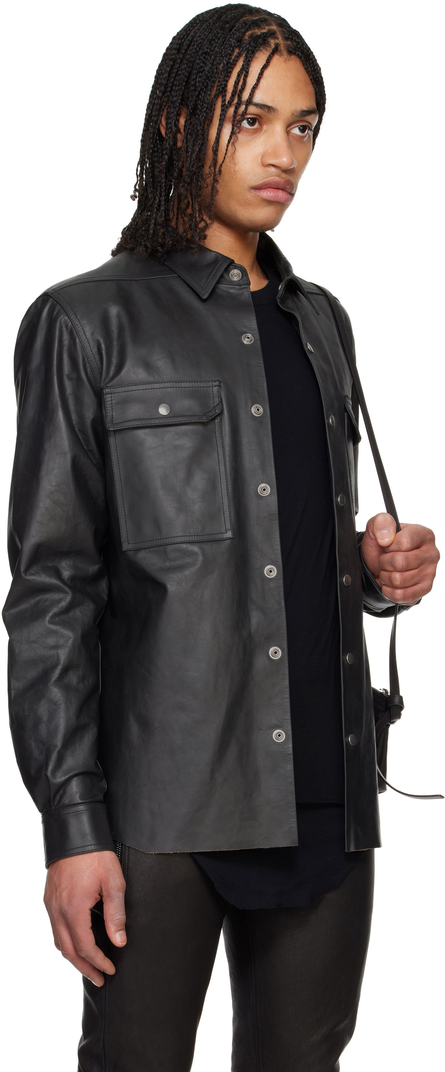 Srajce Rick Owens Rick Owens Hollywood Leather Overshirt Črna | RU01E5729 LTP, 1