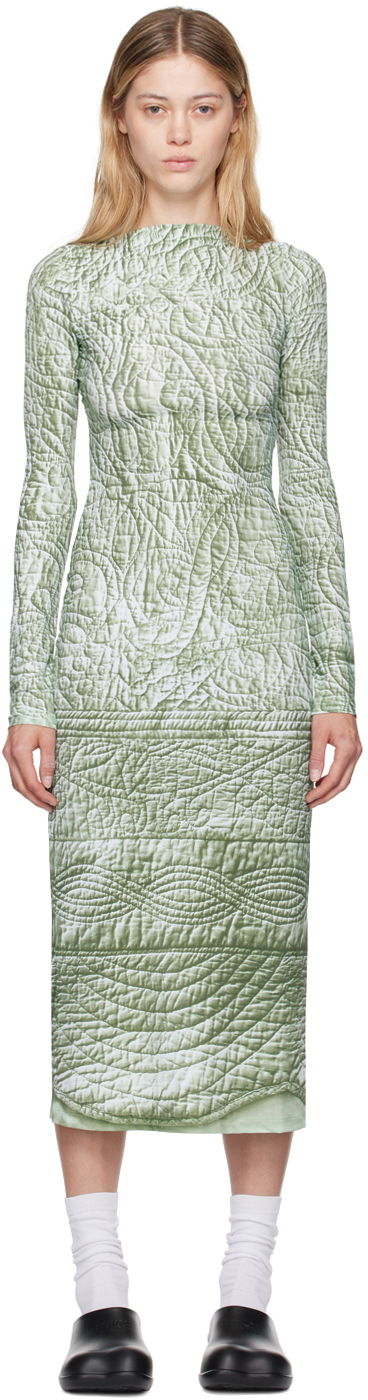 Obleke Maison Margiela MM6 Green Printed Midi Dress Siva | S52DD0046 M20024
