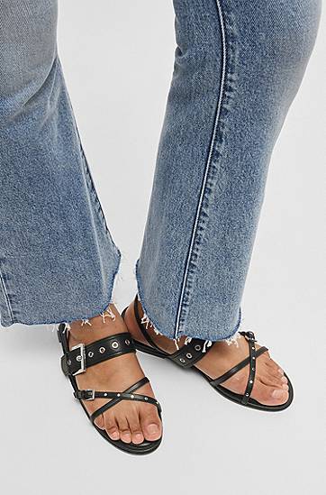 Modni dodatki BOSS Leather Sandals with Eyelets and Studs Črna | 50542090, 1