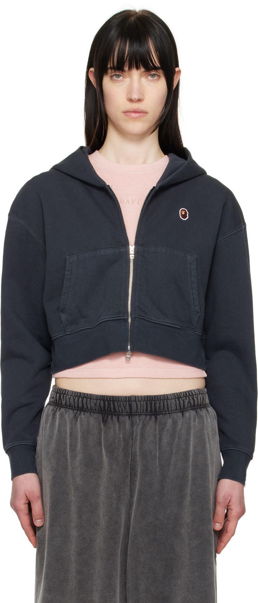 Pulover BAPE BAPE One Point Cropped Zip Hoodie Mornarica | 001ZPL302007L