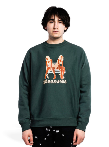 Pulover Pleasures Bench Premium Crewneck Zelena | P21W048-GREEN