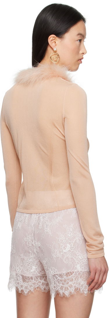 Pleteni pulover Blumarine Blumarine Feather Trim Knit Cardigan Roza | P522M558A, 2