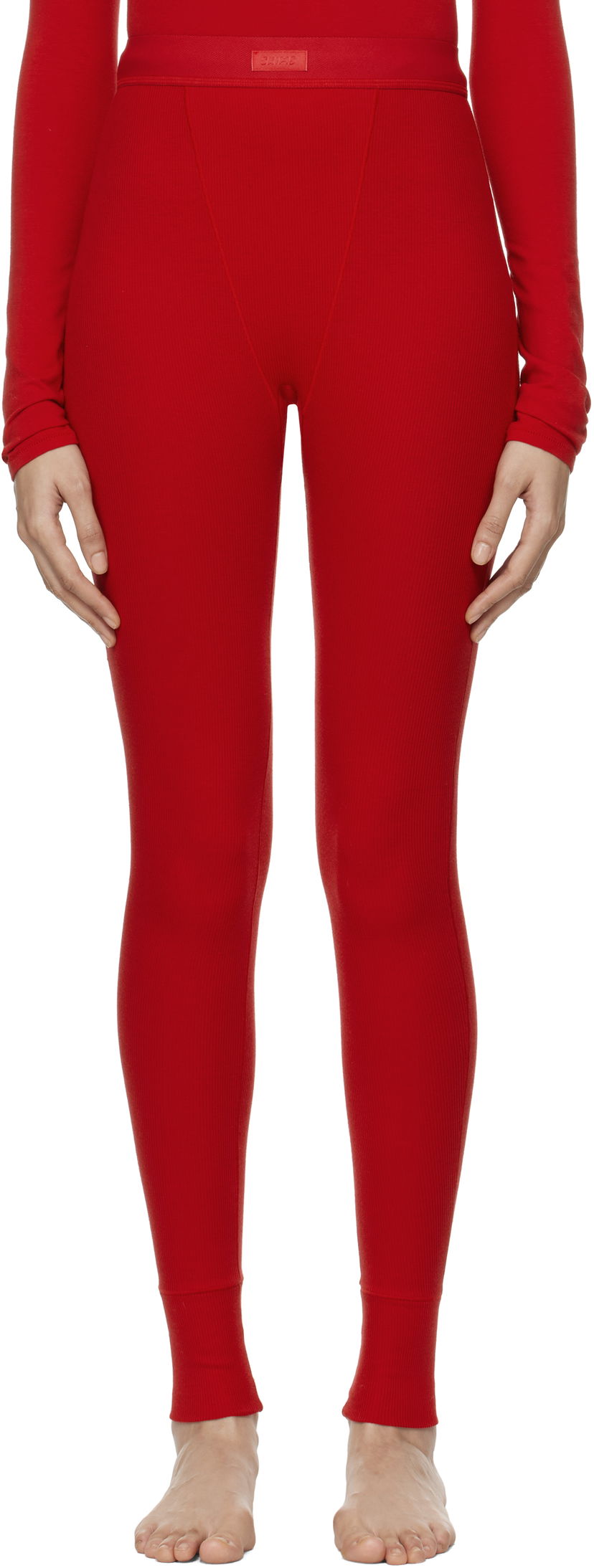 Nogavice SKIMS Rib Leggings Rdeča | AP-LEG-0039