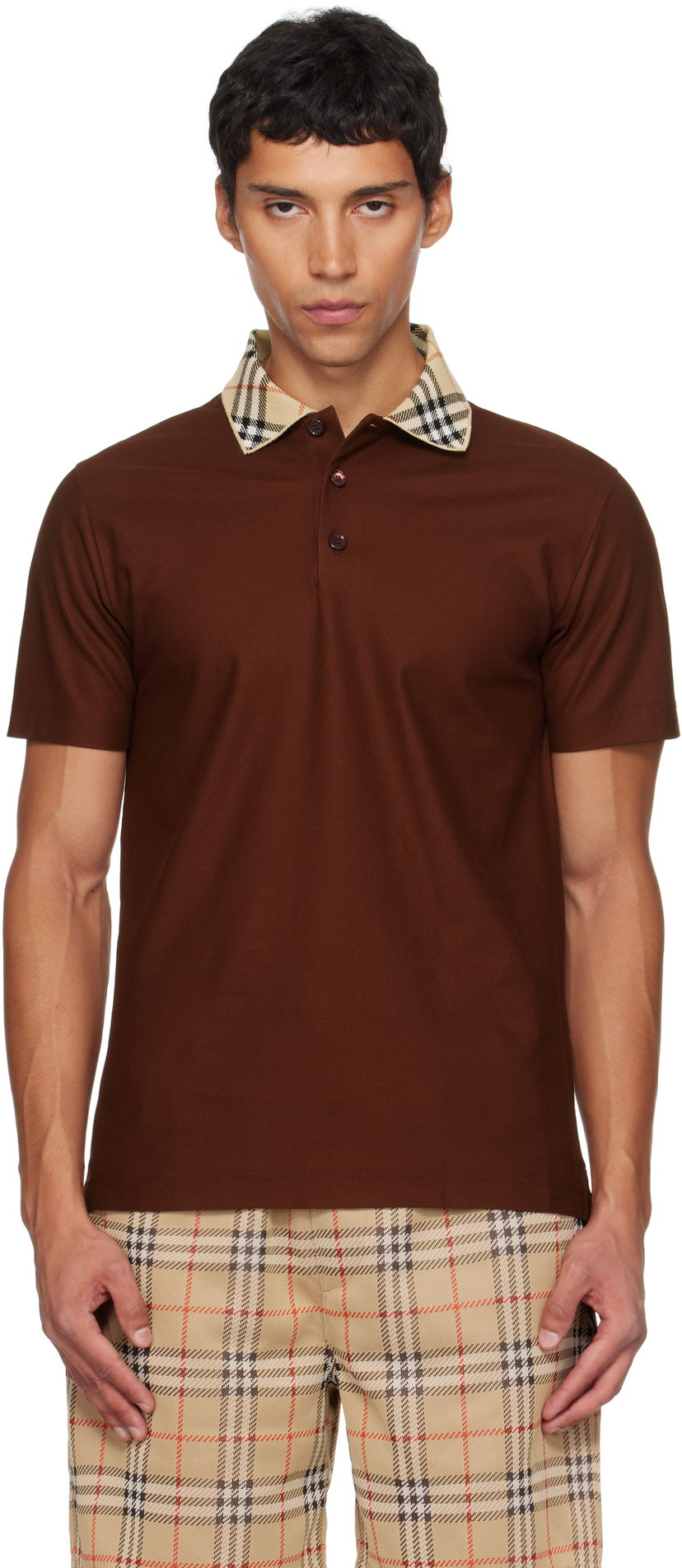 Polo majica Burberry Burberry Check Collar Polo Rjava | 8110945