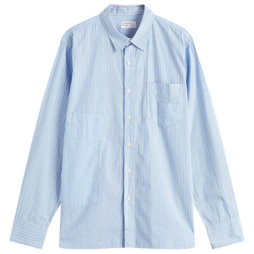 Srajce Universal Works Universal Works Vila Stripes Patched Shirt, Size Large Modra | P32055-BLU
