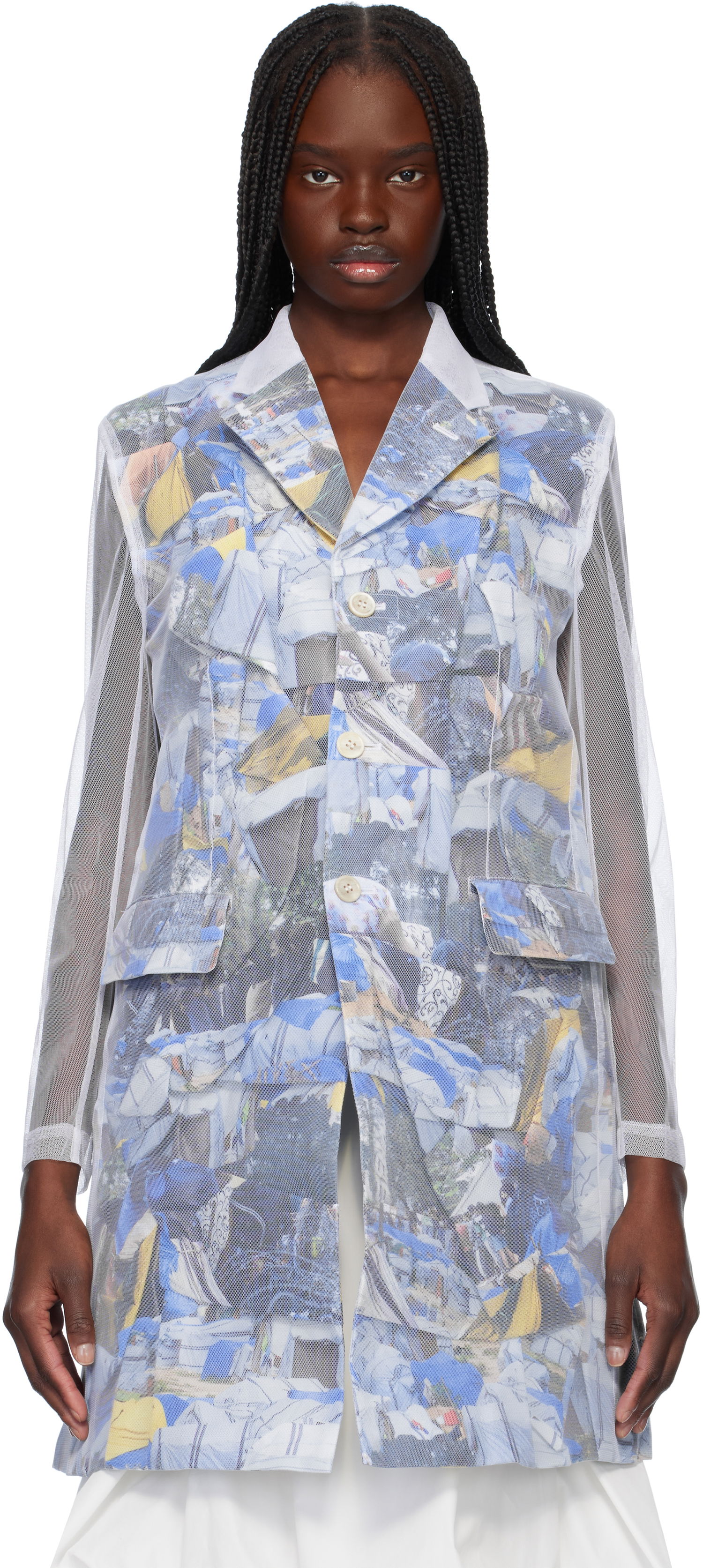 Vetrovka Comme des Garçons Comme des Garçons Layered Mesh Print Jacket Bela | GO-J038-S25, 0