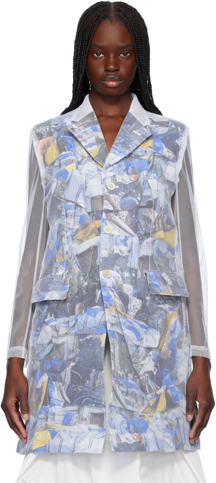 Vetrovka Comme des Garçons Comme des Garçons Layered Mesh Print Jacket Bela | GO-J038-S25