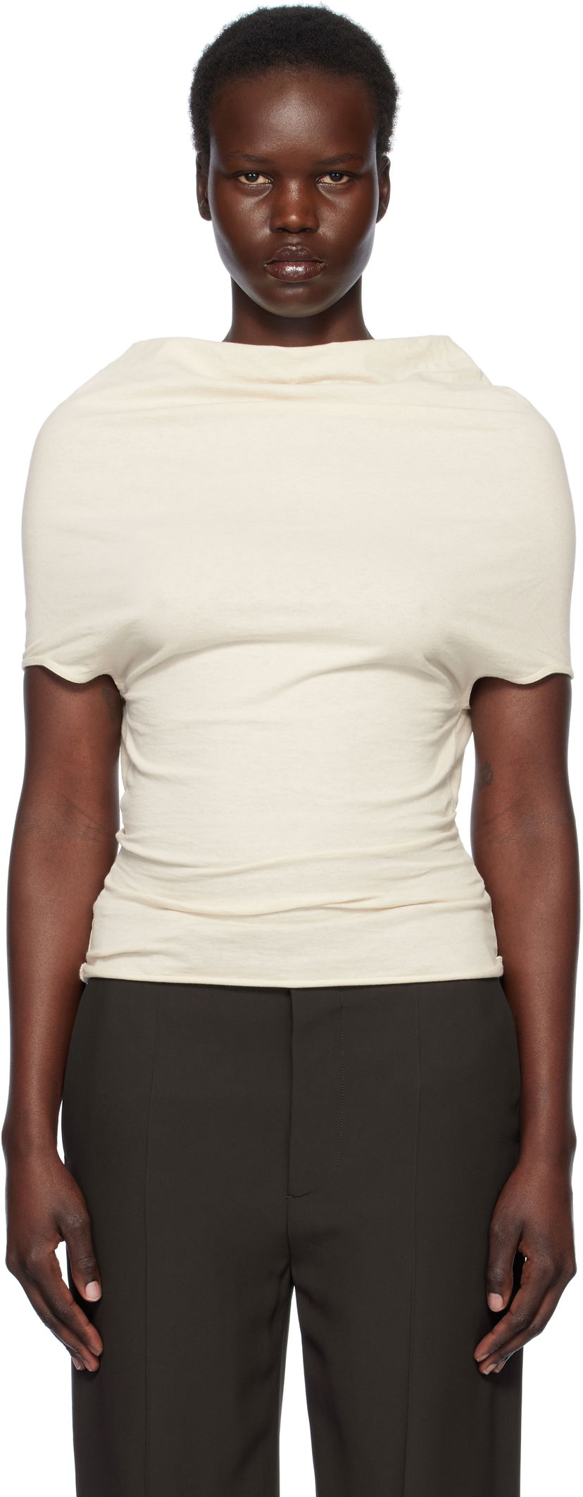 Majica Rick Owens Rick Owens Hollywood Jersey Shroud T-Shirt Bež | RP01E7225 JNC