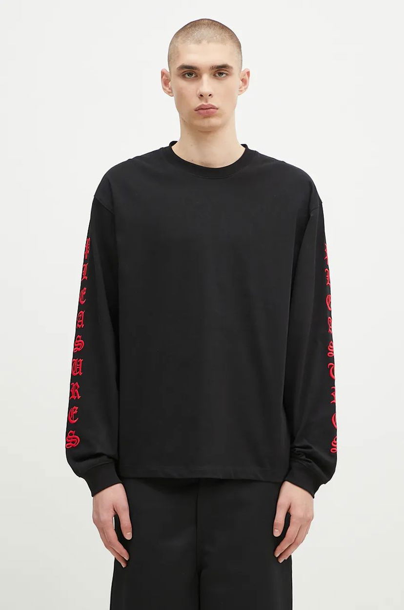 Majica Pleasures T-Shirt Heavyweight Long Sleeve Črna | P24F045