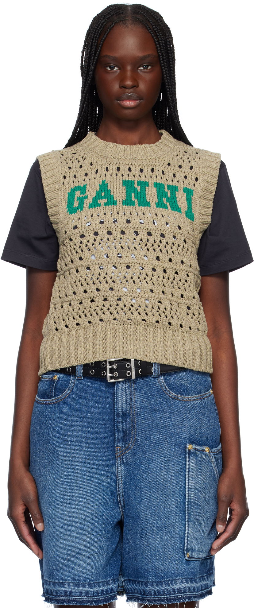 Pleteni pulover GANNI GANNI Knit Vest Bež | K2428