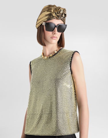 Majica brez rokavov Dolce & Gabbana Sleeveless Crystal Mesh Blouse Kovinski | F7AK7ZFLSK3S0997, 3