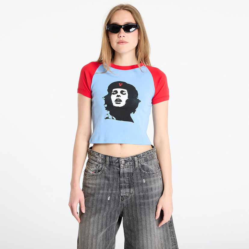 Krop-top Pleasures PLEASURES She Raglan Baby Tee Modra | P25SU063 BLUE/RED