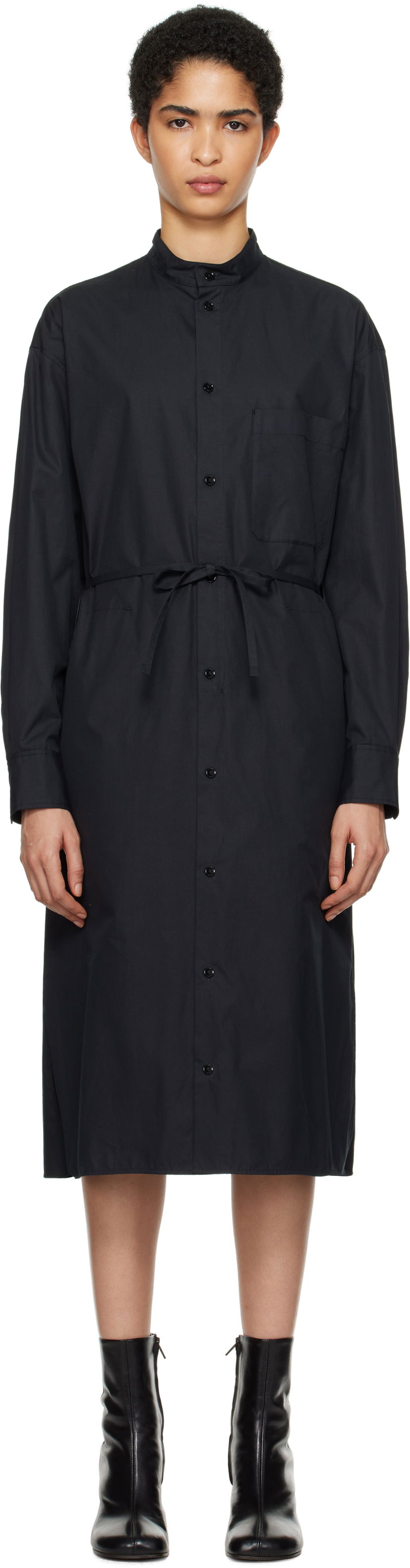 Obleke LEMAIRE Lemaire Drawstring Midi Shirt Dress Črna | DR1087 LF839